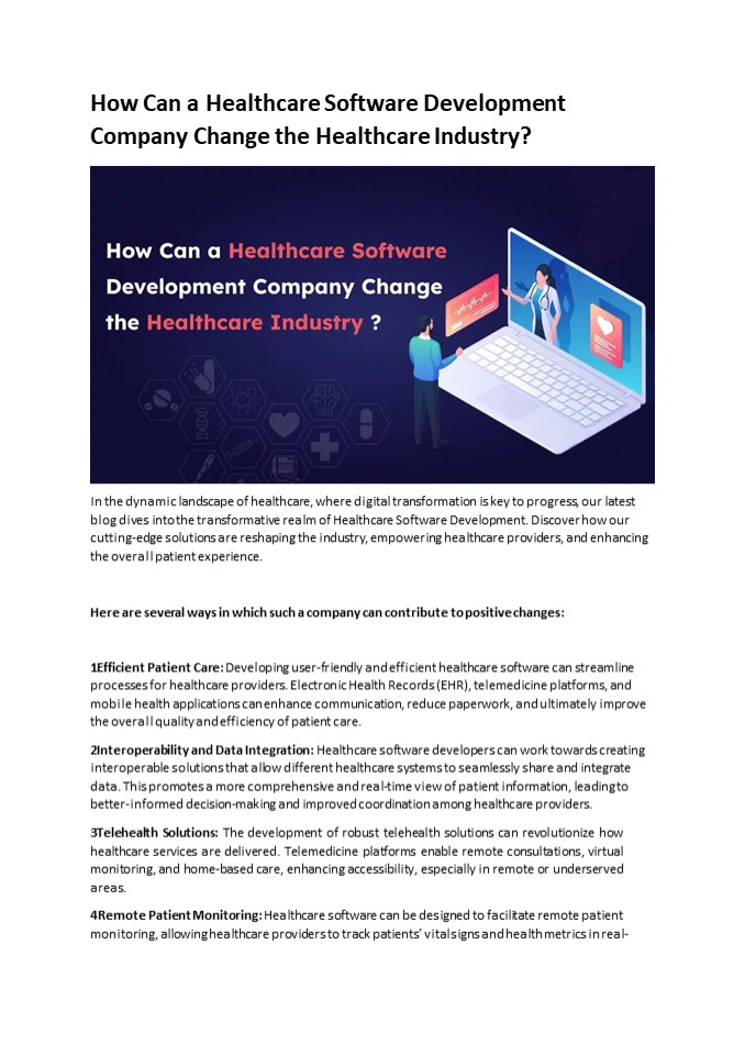 How Can a Healthcare Software Development Company Change the Healthcare Industry