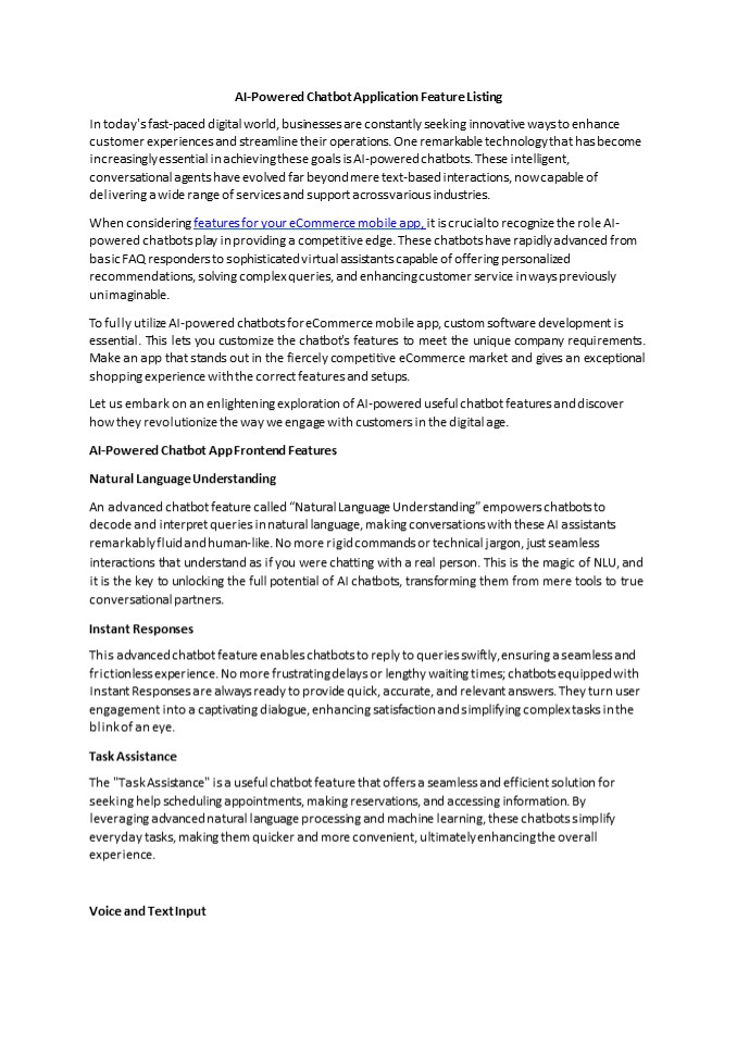 AI-Powered Chatbot Application Feature Listing