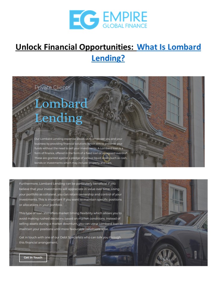 Unlock Financial Opportunities: What Is Lombard Lending?