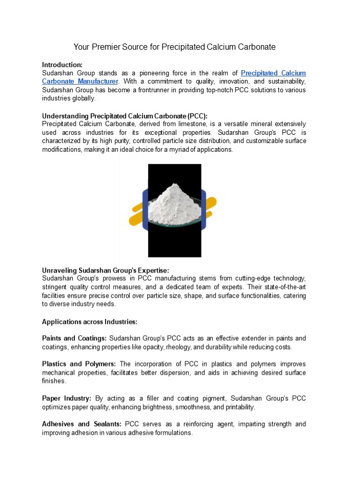 Your Premier Source for Precipitated Calcium Carbonate