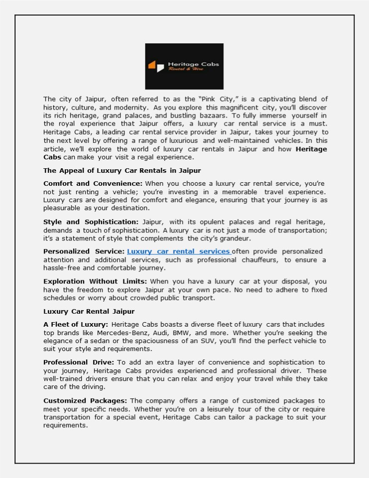 Luxury Car Rental Jaipur