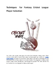 Techniques for Fantasy Cricket League Player Selection