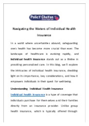 Navigating the Waters of Individual Health Insurance