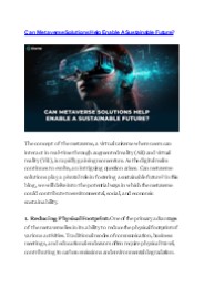 Can Metaverse Solutions Help Enable A Sustainable Future?