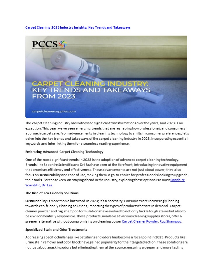 Carpet Cleaning 2023 Industry Insights: Key Trends and Takeaways