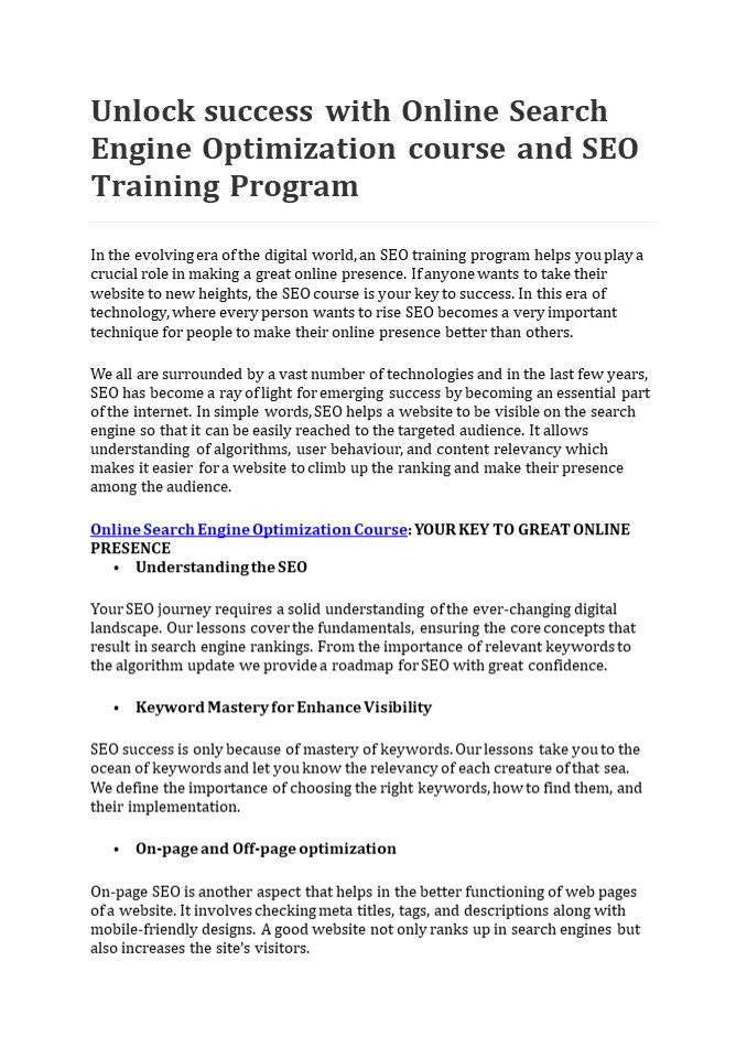 Best search engine optimization online course