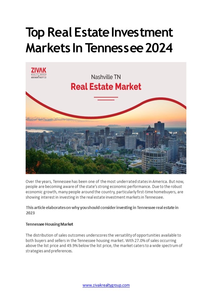 Top Real Estate Investment Markets In Tennessee 2024