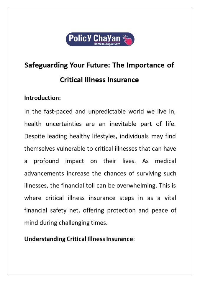 Safeguarding Your Future: The Importance of Critical Illness Insurance