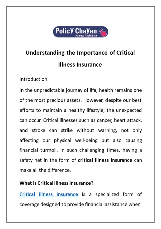 Understanding the Importance of Critical Illness Insurance