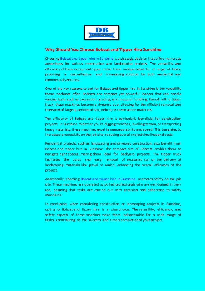 Why Should You Choose Bobcat and Tipper Hire Sunshine