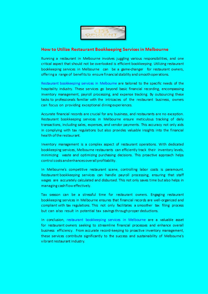 How to Utilize Restaurant Bookkeeping Services in Melbourne