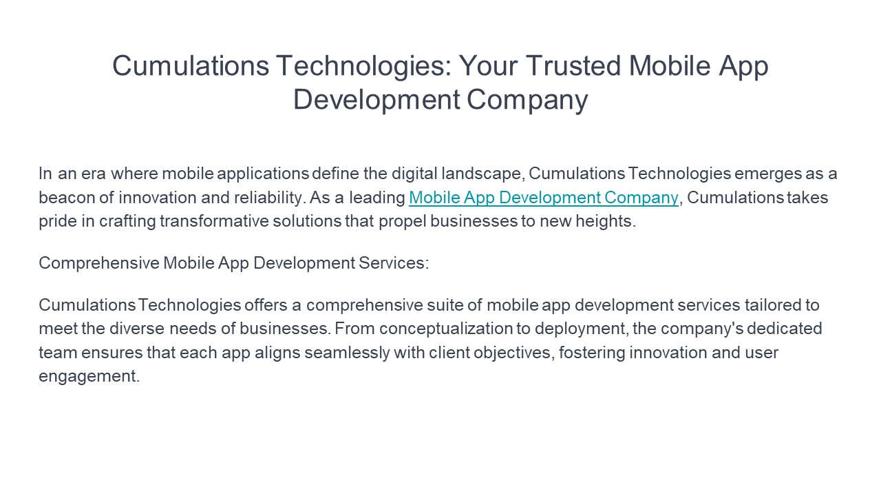 Cumulations Technologies: Your Trusted Mobile App Development Company