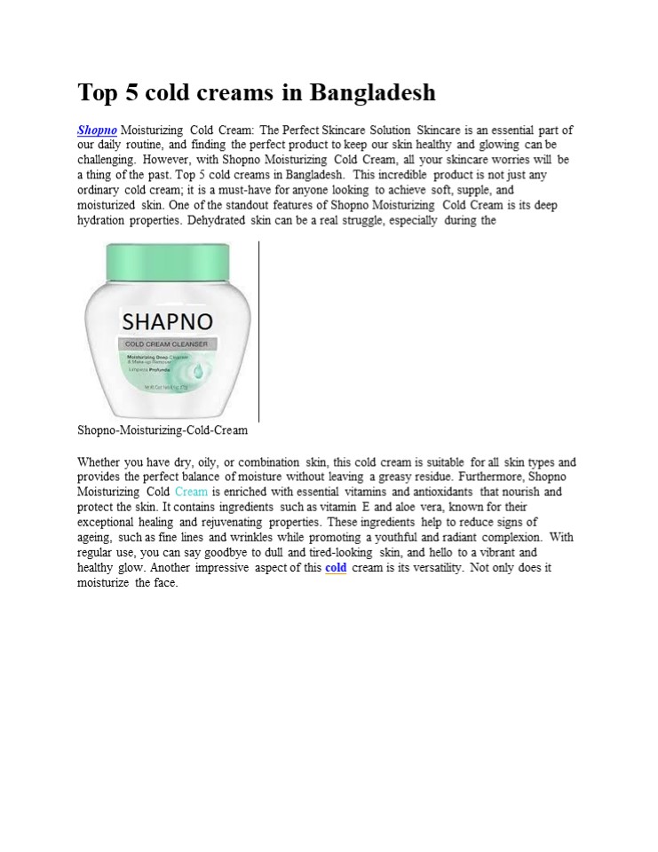 Top 5 cold creams in Bangladesh