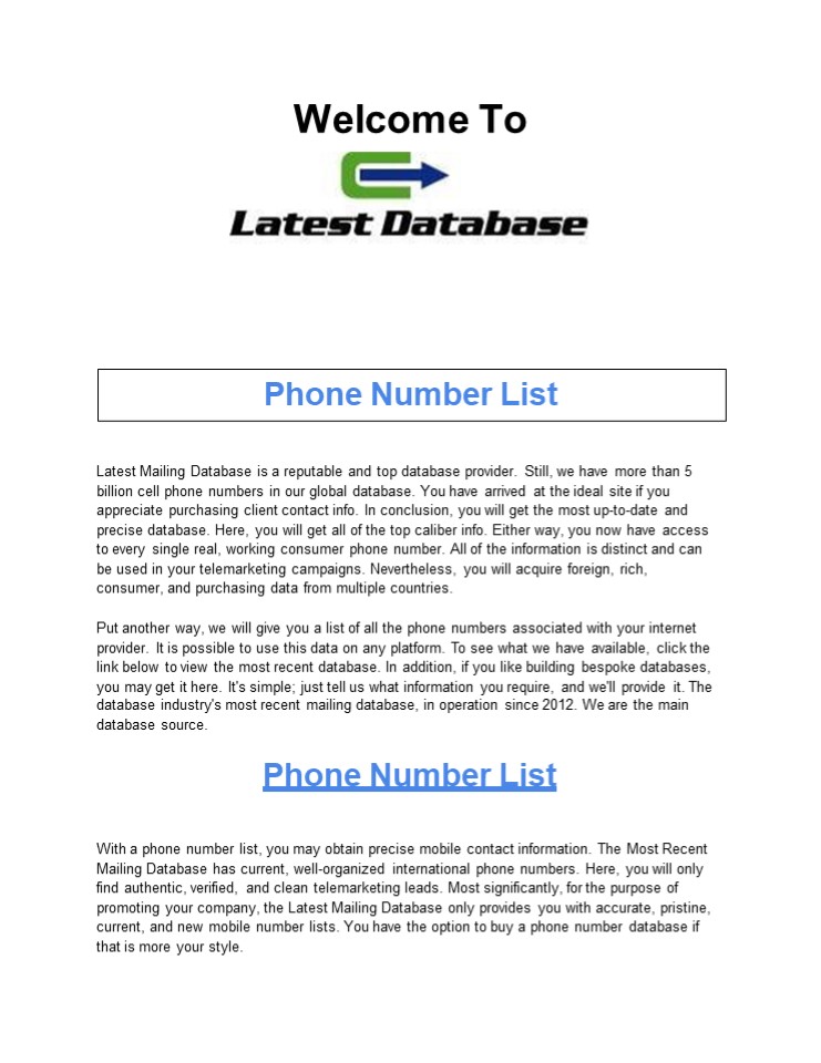 Phone Number List | Latest Mailing Database