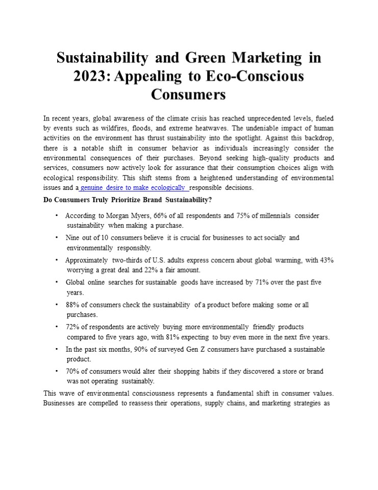 Sustainability and Green Marketing in 2023: Appealing to Eco-Conscious Consumers