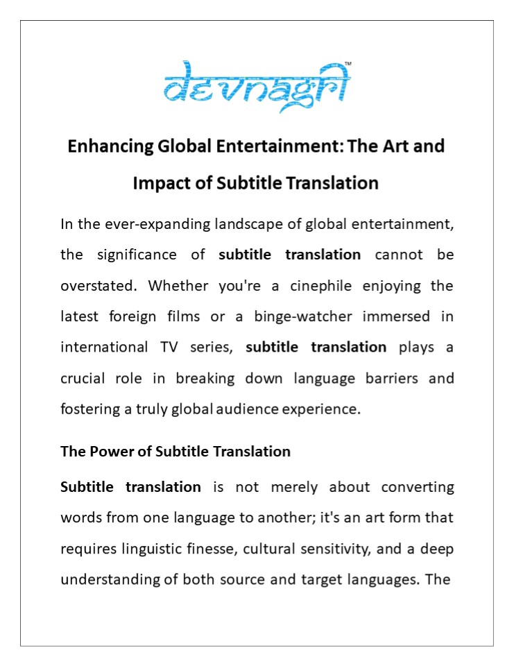 Enhancing Global Entertainment: The Art and Impact of Subtitle Translation