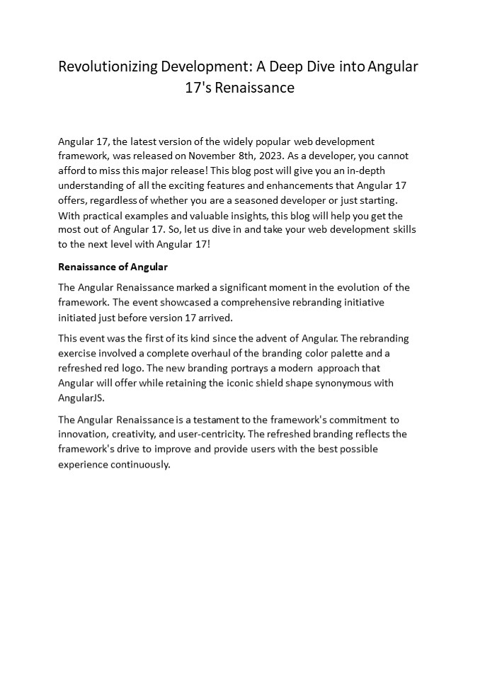 Revolutionizing Development: A Deep Dive into Angular 17's Renaissance