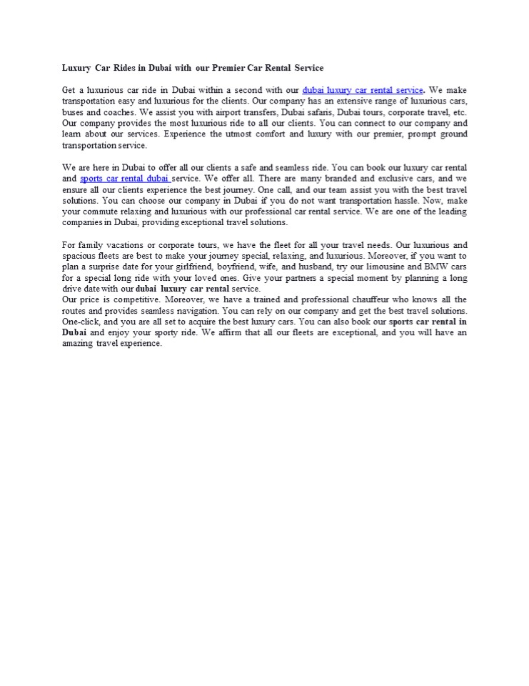 Luxury Car Rides in Dubai with our Premier Car Rental Service