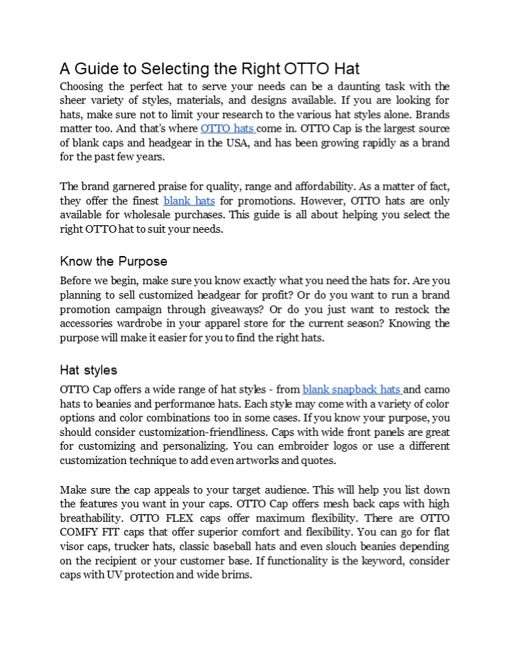 A Guide to Selecting the Right OTTO Hat