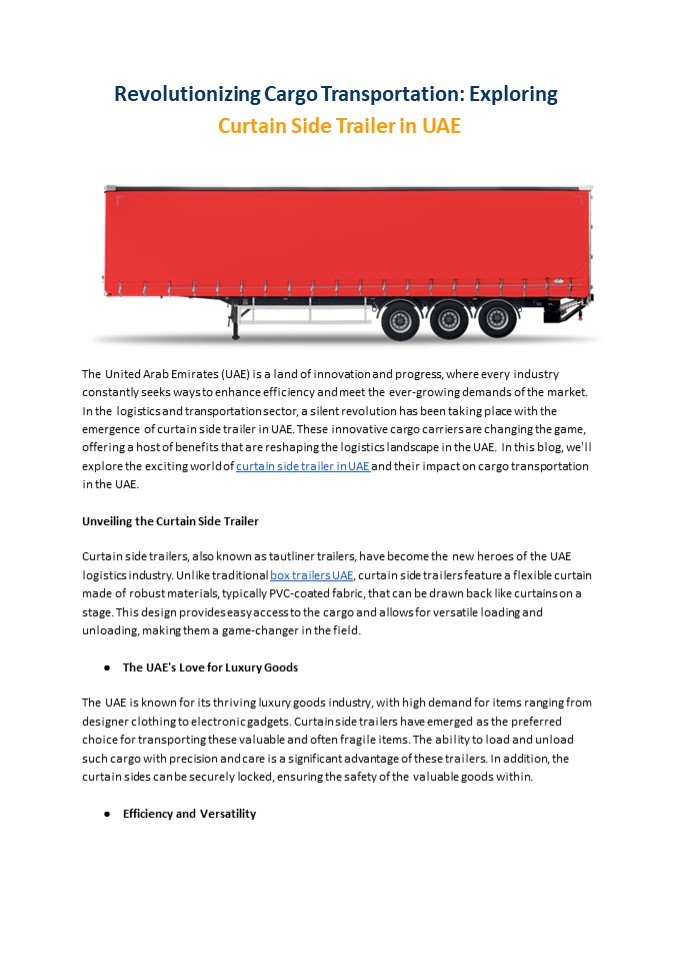 Curtain Side Trailer in UAE - OCT