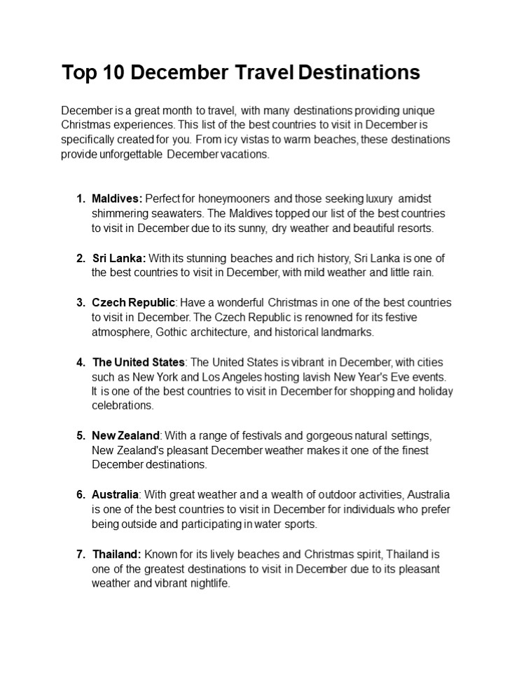 Top 10 December Travel Destinations