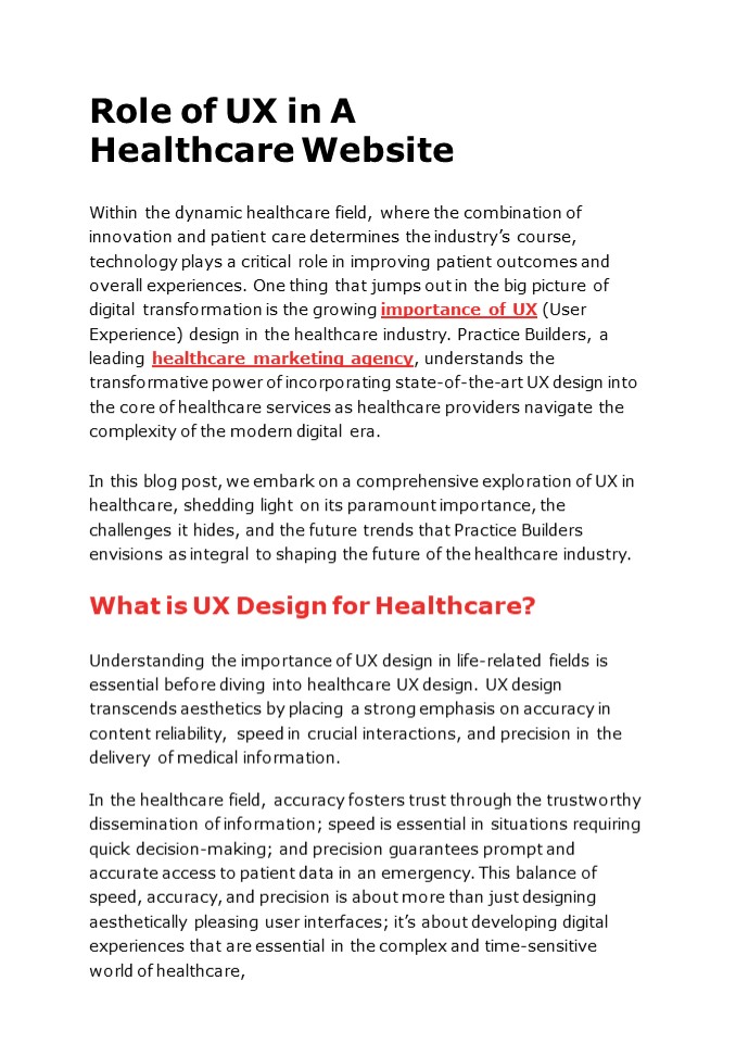 Role of UX in A Healthcare Website – Practice Builders