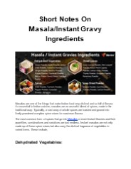 Short Notes On Masala/Instant Gravy Ingredients