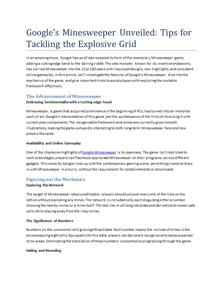 Play Minesweeper Google Game
