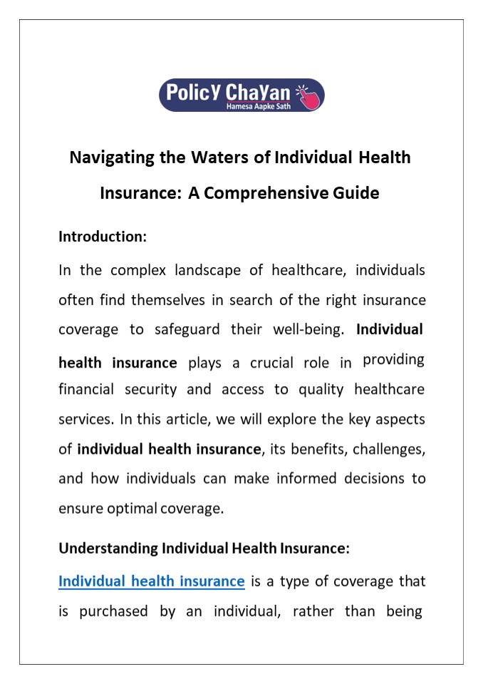 Navigating the Waters of Individual Health Insurance: A Comprehensive Guide (1)