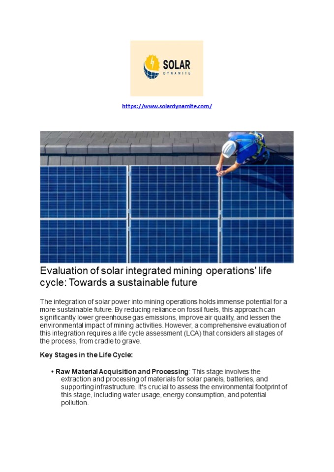 Evaluation of solar integrated mining operations' life cycle
