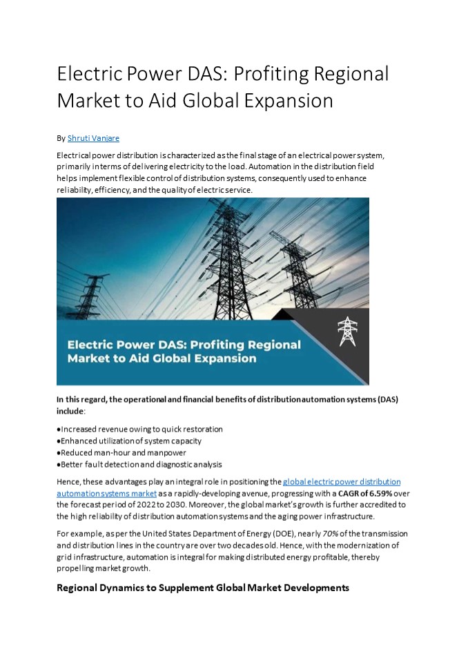 Electric Power DAS: Profiting Regional Market to Aid Global Expansion