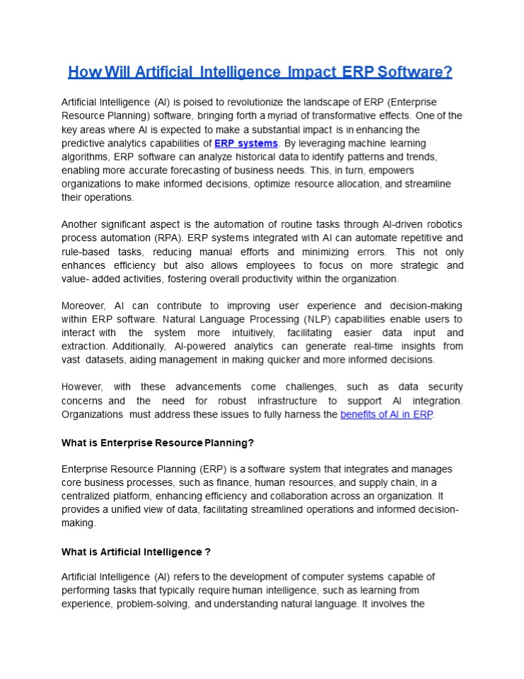 How Will Artificial Intelligence Impact ERP Software?