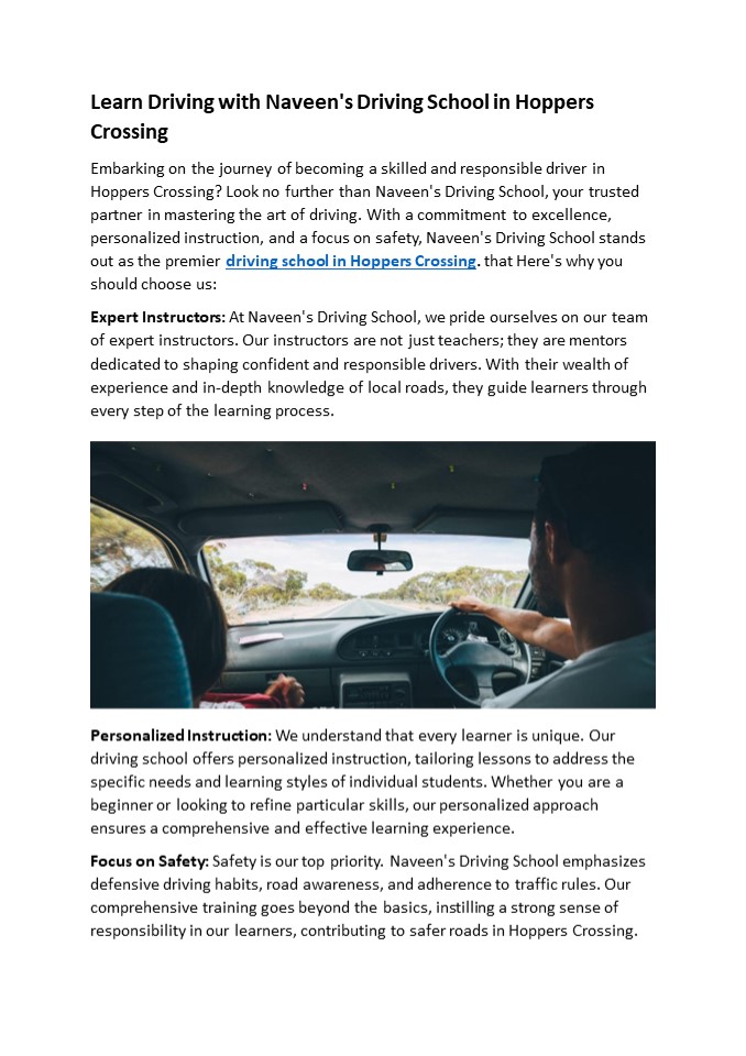 Learn Driving with Naveen's Driving School in Hoppers Crossing