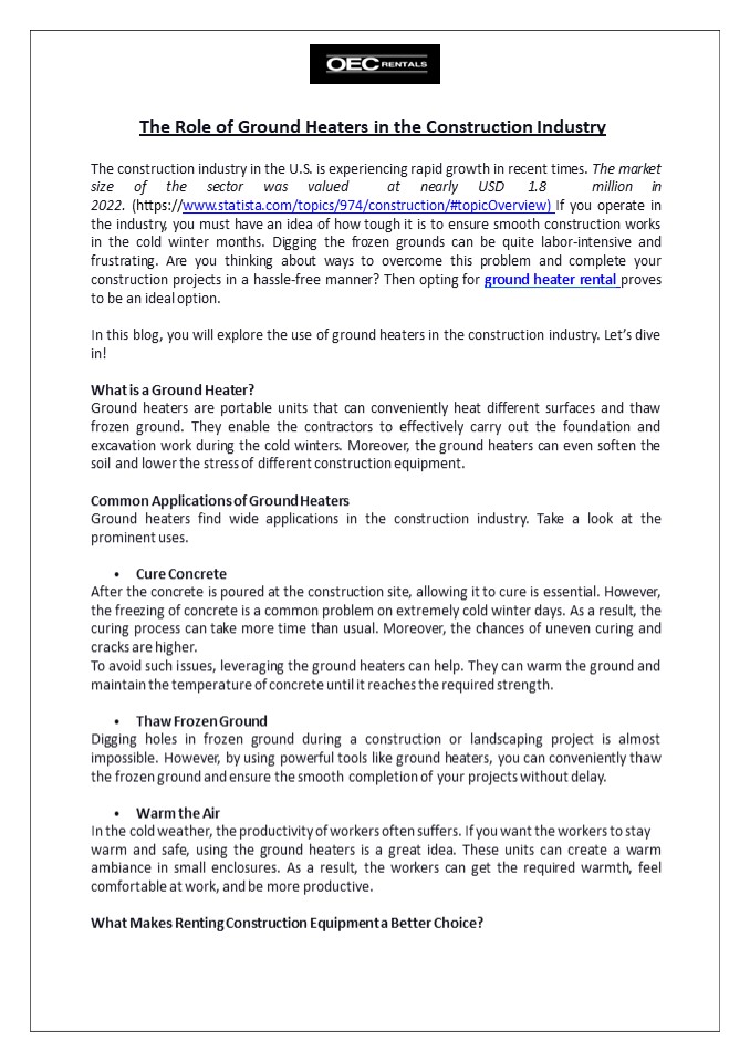 The Role of Ground Heaters in the Construction Industry