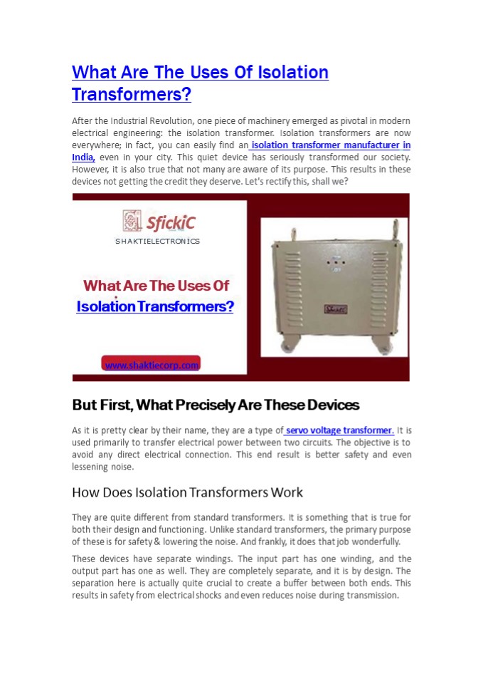 What Are The Uses Of Isolation Transformers?
