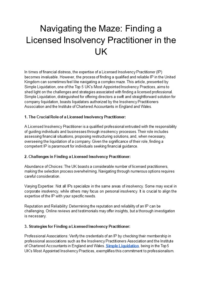 Navigating the Maze: Finding a Licensed Insolvency Practitioner in the UK
