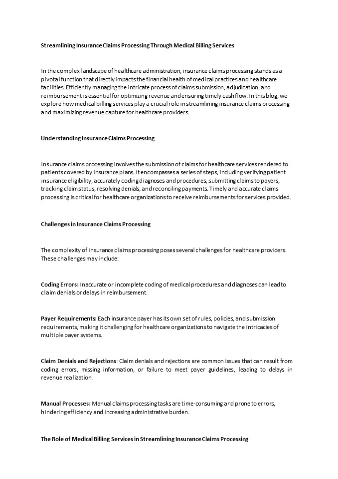 Streamlining Insurance Claims Processing Through Medical Billing Services