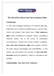 The Benefits of Zero Cost Term Insurance Plans