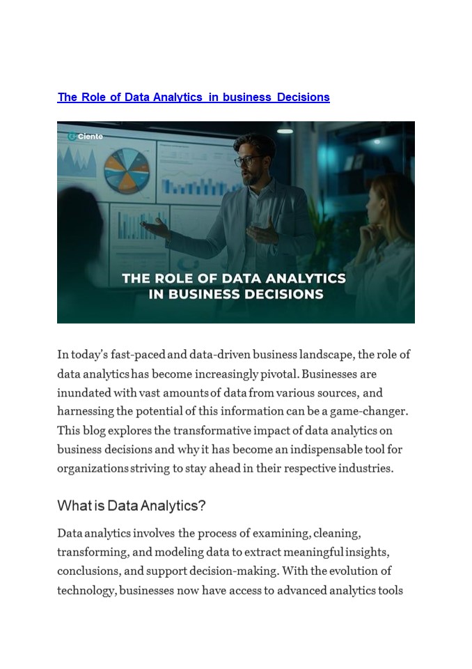 The Role of Data Analytics in business Decisions
