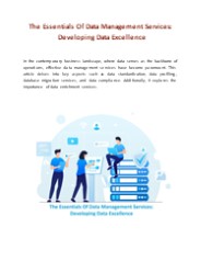 The Essentials Of Data Management Services: Developing Data Excellence