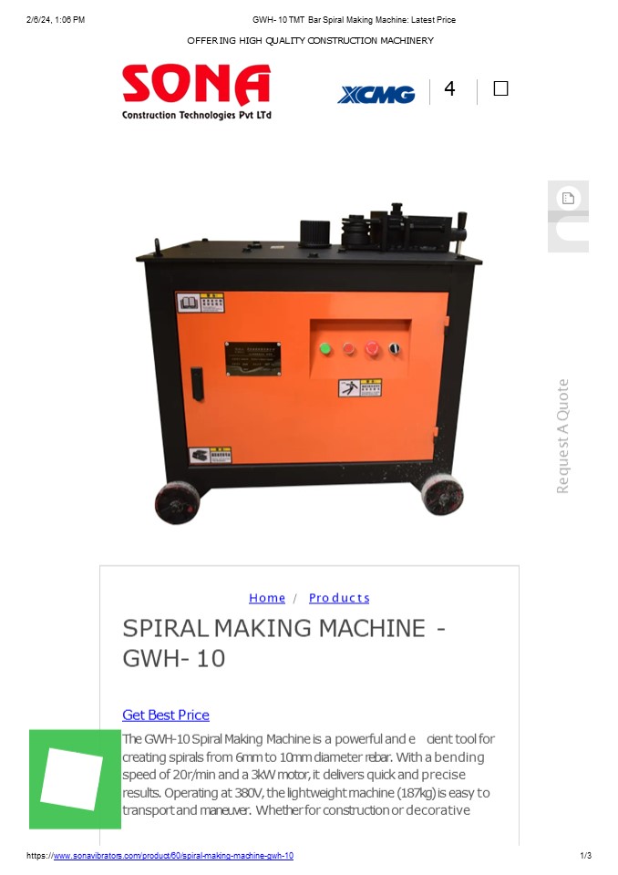 GWH- 10 Spiral Making Machine price in India: Best quality