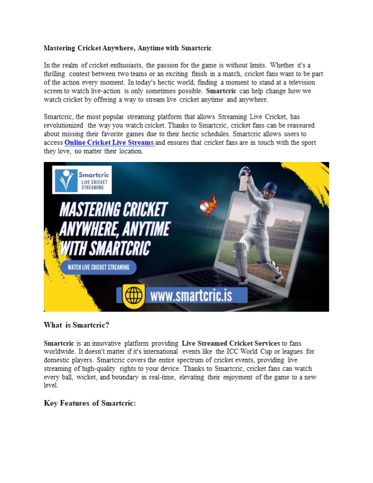 Watch Live Cricket Streaming Anywhere, Anytime with Smartcric