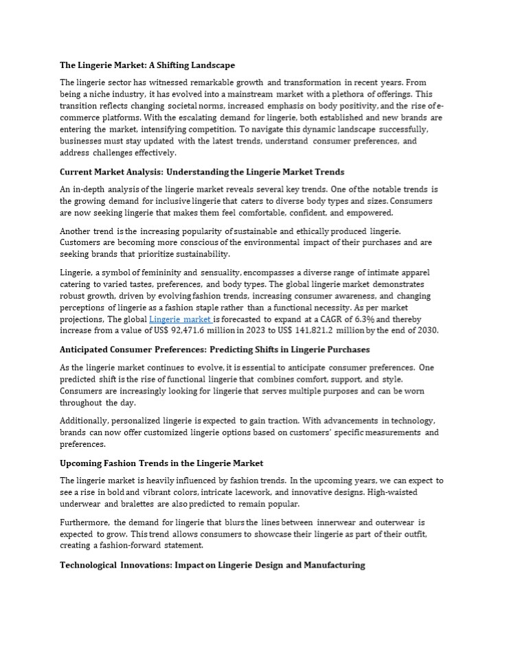 The Lingerie Market To Come Out Stronger Amidst Technological Upgradations