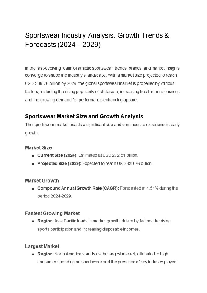 Charting Future Trajectories: Sportswear Sector Insights (2024 – 2029)