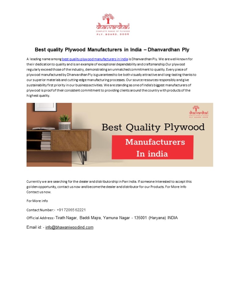 Best Quality Plywood Manufacturers in India - Dhanvardhan Ply
