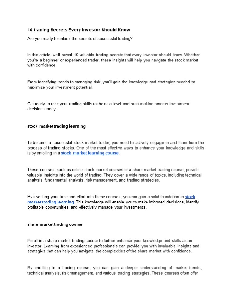 10 trading Secrets Every Investor Should Know