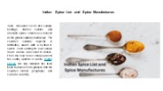 Indian Spice List and Spice Manufactures