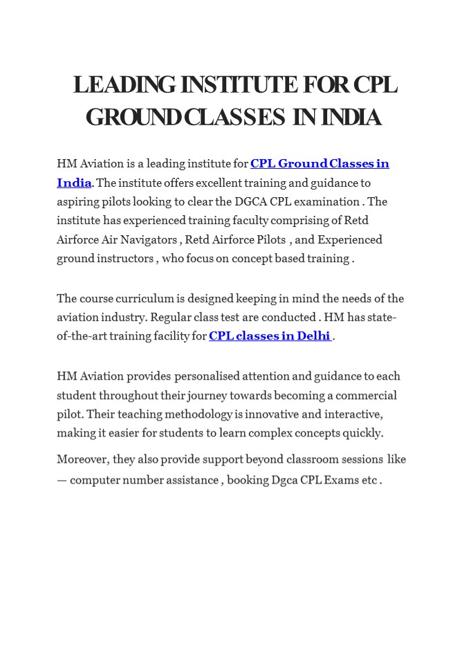 leading institute for CPL Ground Classes in India