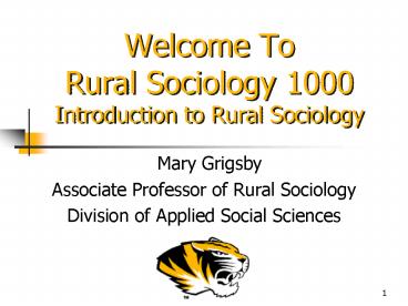 Welcome To Rural Sociology 1000 Introduction to Rural Sociology