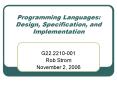 Programming Languages: Design, Specification, and Implementation PowerPoint PPT Presentation